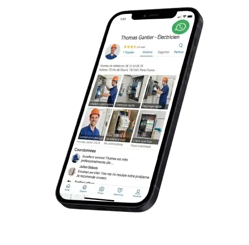 Fiche Google Business Profile d'un électricien à Paris affichant des avis clients positifs,
